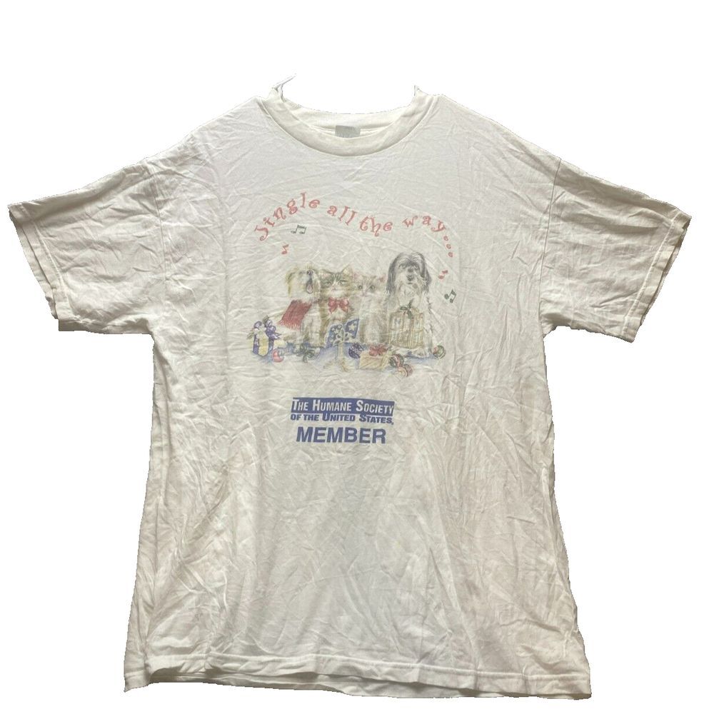 VTG Humane Society of USA Shirt Adult Large Dog Cat Jingle All The Way‎ 90s Mens